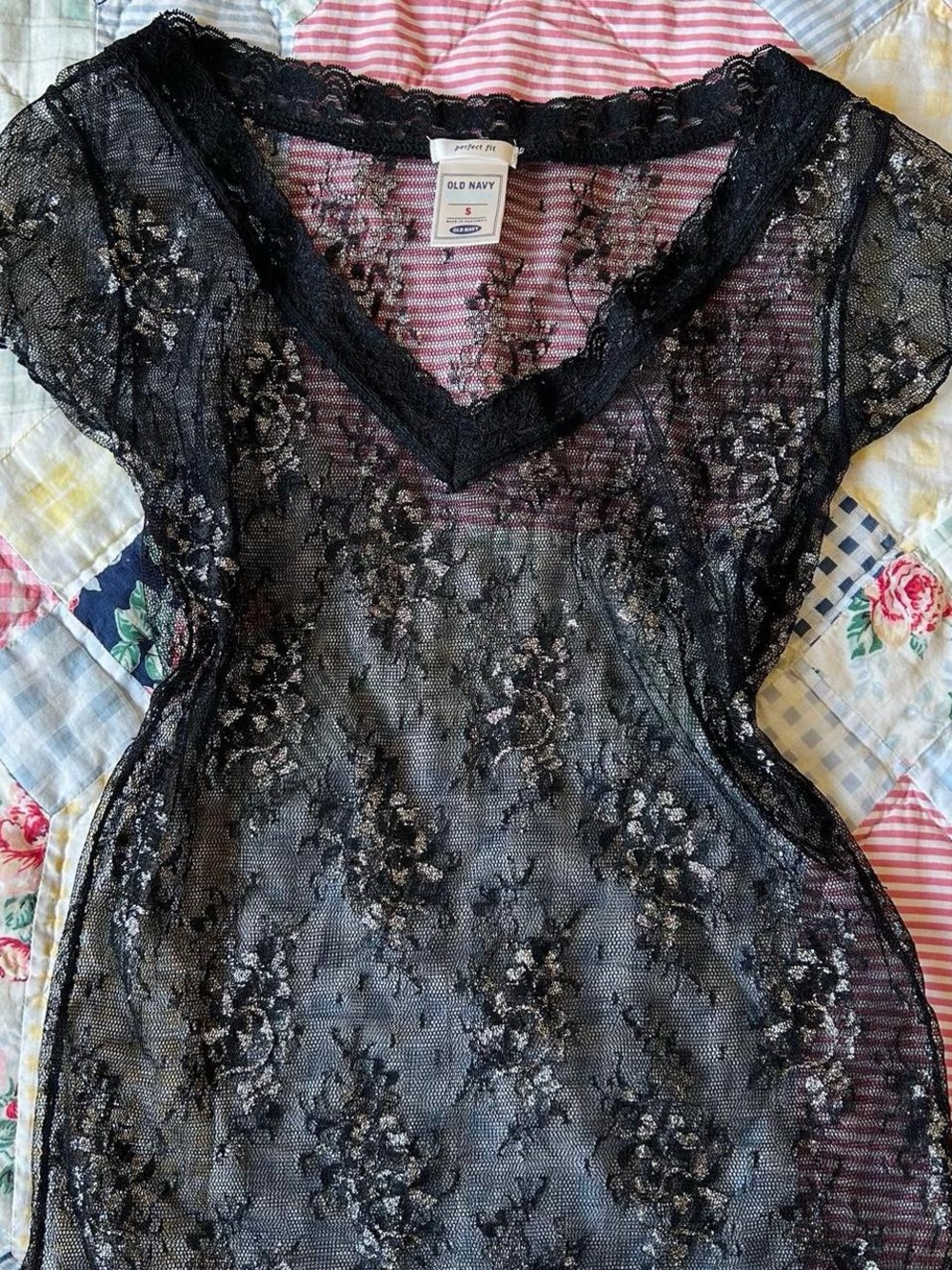 Old Navy Black Lace V-Neck Sheer Top